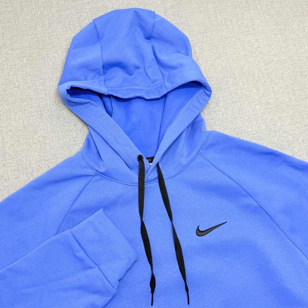 Nike Therma-FIT Hoodie Mens Small Blue Pullover Fleece Swoosh Zip Pocket